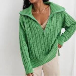 Aerie‎ Cable Car Quarter Zip Sweater in Green